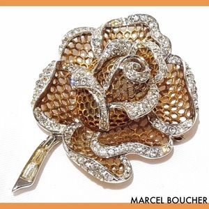 Boucher Jewelry - Marcel Boucher Rose Flower Rhinestone Brooch Pin Boucher Jewelry - Marcel Boucher Rose Flower Rhinestone Brooch Pin